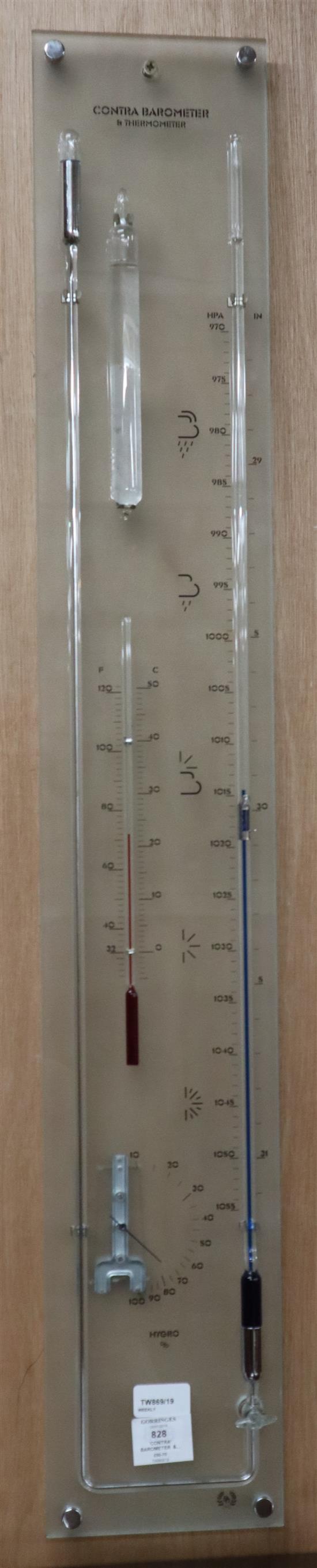 A modern glass Contra barometer and thermometer H.100cm